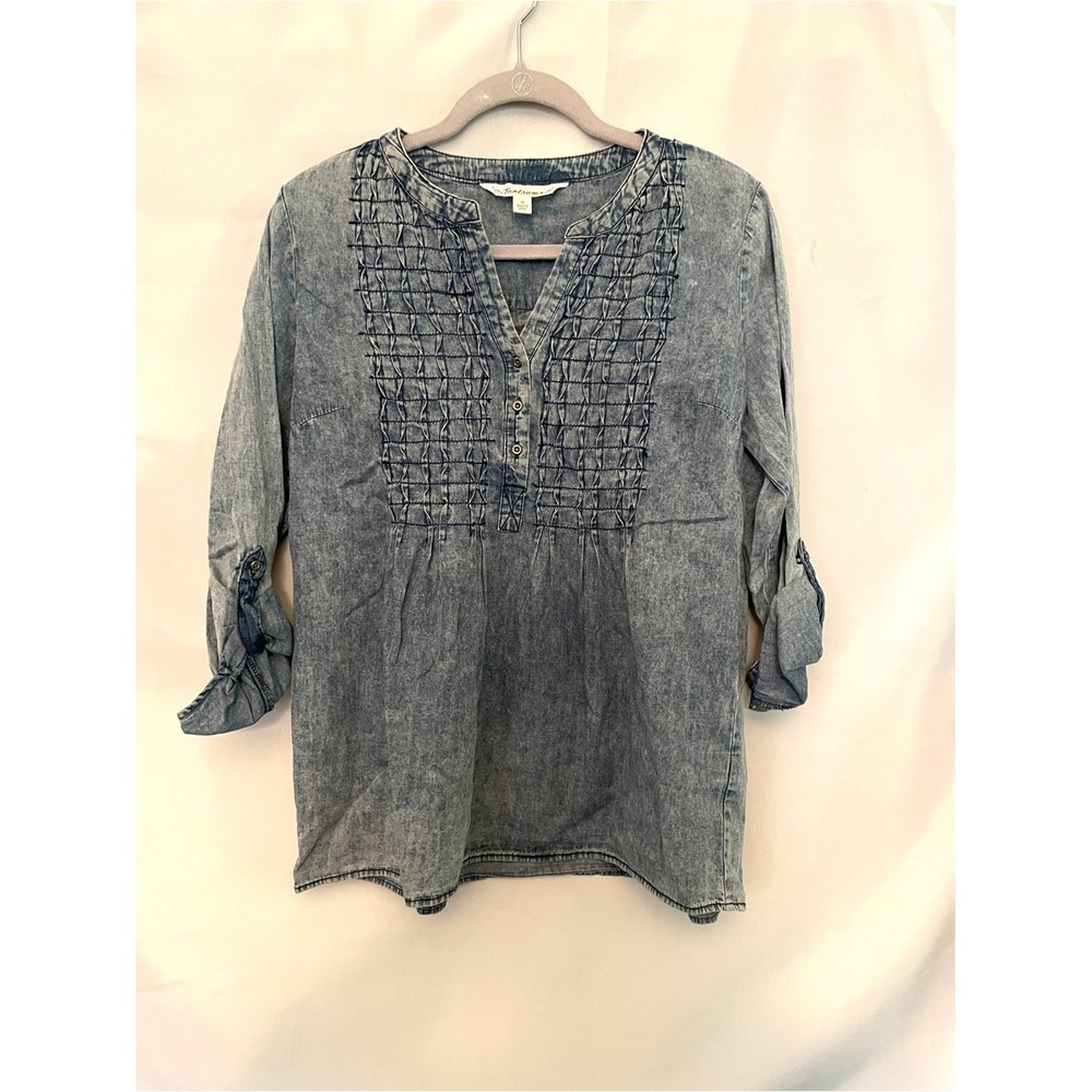 Beautiful SOFT Stonewashed Women's Blouse Shirt Blue Denim Country